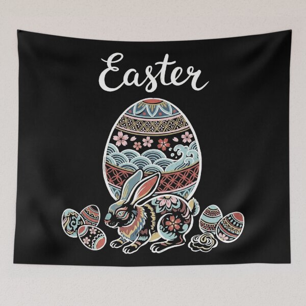 Item preview, Intricate Asian Pattern Easter Egg and Bunny Chalk Art designed and sold by zzz888.