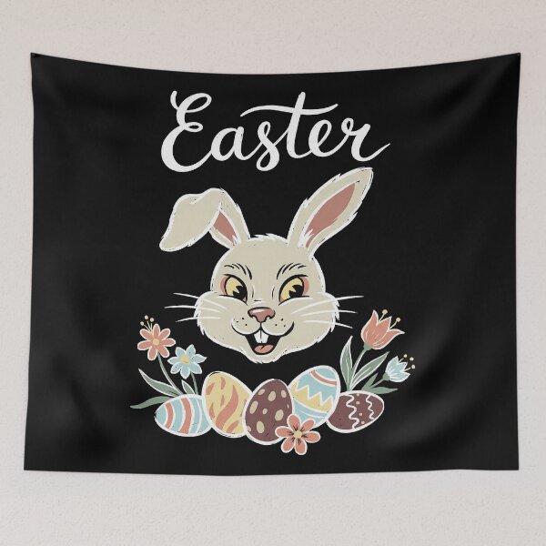 Item preview, Smiling Easter Bunny Face and Decorated Eggs Chalk Art designed and sold by zzz888.