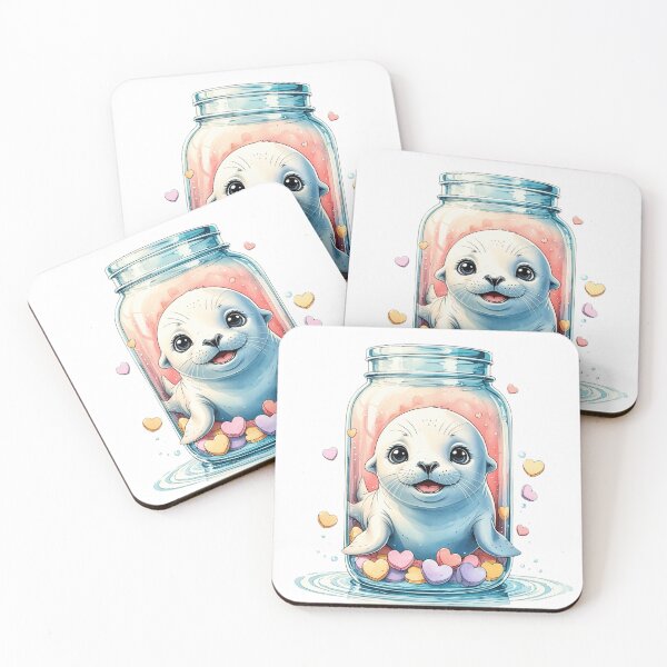 Item preview, Cute Baby Seal in Glass Jar Whimsical Valentine Sublimation Art designed and sold by AQUILAKREO.
