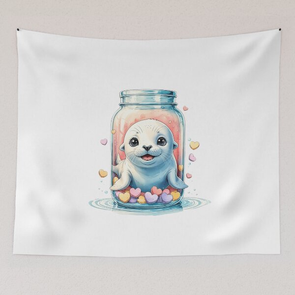 Item preview, Cute Baby Seal in Glass Jar Whimsical Valentine Sublimation Art designed and sold by AQUILAKREO.