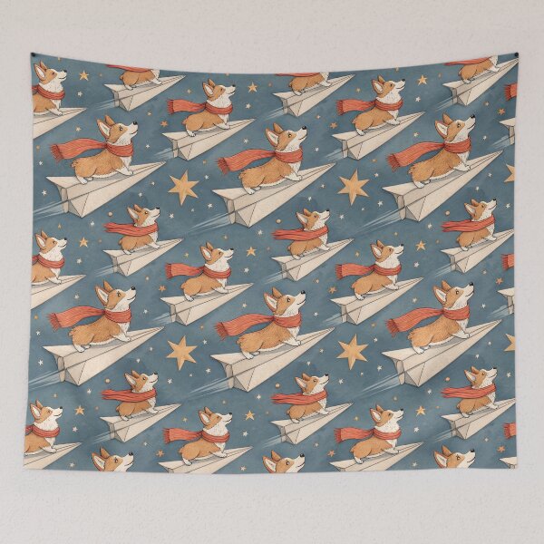 Item preview, Whimsical Corgi Flying Paper Planes Pattern designed and sold by Snifferius.