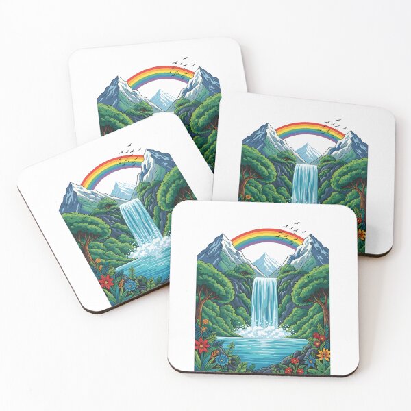 Item preview, Majestic Waterfall & Rainbow Mountain Landscape Illustration designed and sold by MAHENDRA'S.