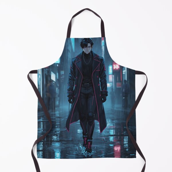 Item preview, Cyberpunk Enforcer Walking Through Neon Rain Anime Sci-Fi City designed and sold by Element Horizon Studio.