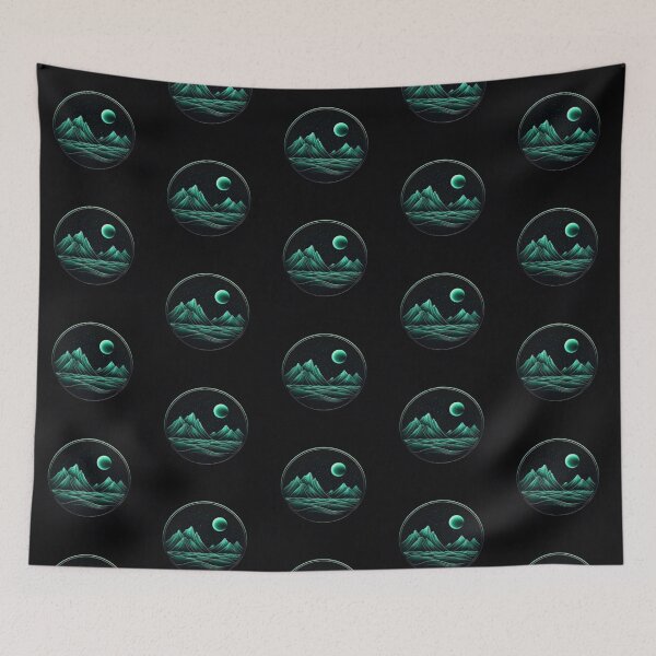 Item preview, Landscape of emerald neon mountainscape  designed and sold by NivyasArtistry.