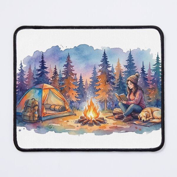 Item preview, Forest Camping Reading by the Campfire with Dog designed and sold by Hiking & Happiness.