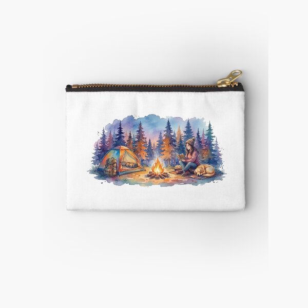 Item preview, Forest Camping Reading by the Campfire with Dog designed and sold by Hiking & Happiness.