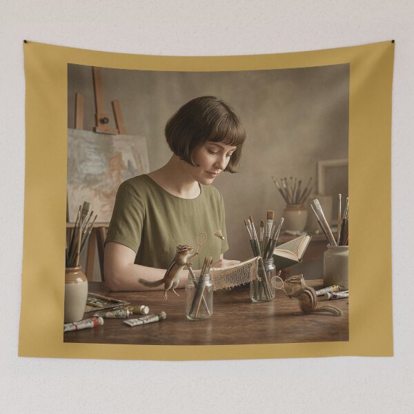 Item preview, Woman Reads While Chipmunks Play Badminton designed and sold by Tridentulus.