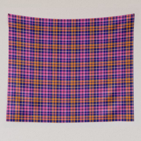 Item preview, Pink and Orange Tartan Plaid On Blue Background  designed and sold by PatternTitan.