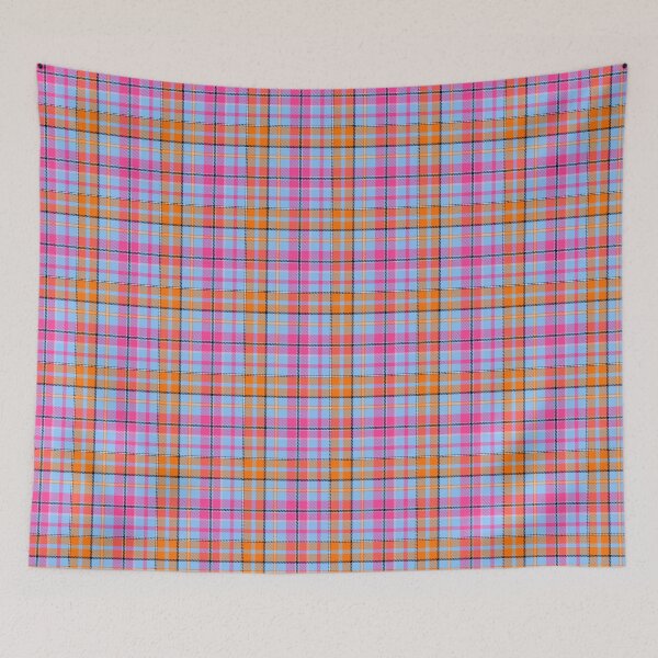 Item preview, Pink and Orange Tartan Plaid On Blue Background  designed and sold by PatternTitan.