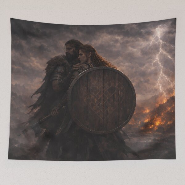 Item preview, She Is My Shield – Viking Shieldmaiden Romance Art designed and sold by NorseDrip.