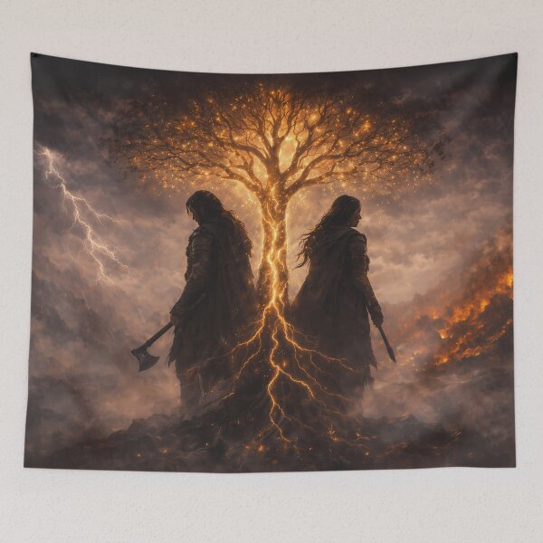 Item preview, Two Souls, One Ragnarok – Yggdrasil Viking Art designed and sold by NorseDrip.