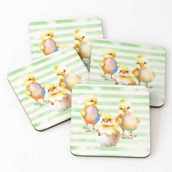 Item preview, Easter Chicks Holding Easter Eggs Horizontal Stripes Pattern designed and sold by UnhingedBird.