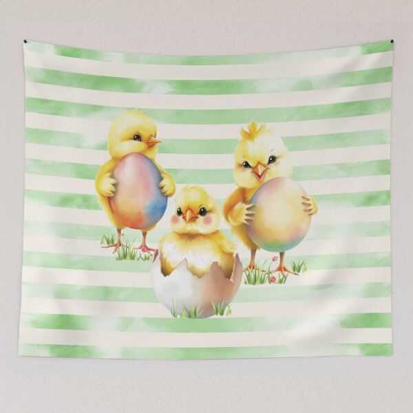 Item preview, Easter Chicks Holding Easter Eggs Horizontal Stripes Pattern designed and sold by UnhingedBird.