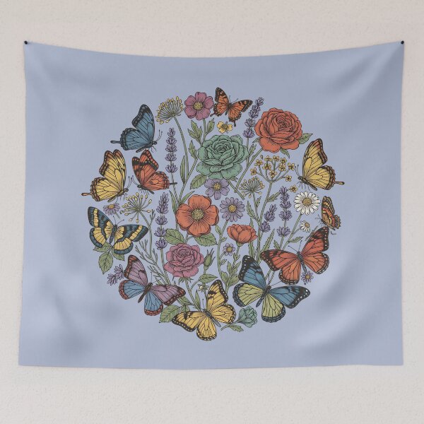 Item preview, Vintage Botanical Butterfly Garden Circle designed and sold by BirdsnStuff.