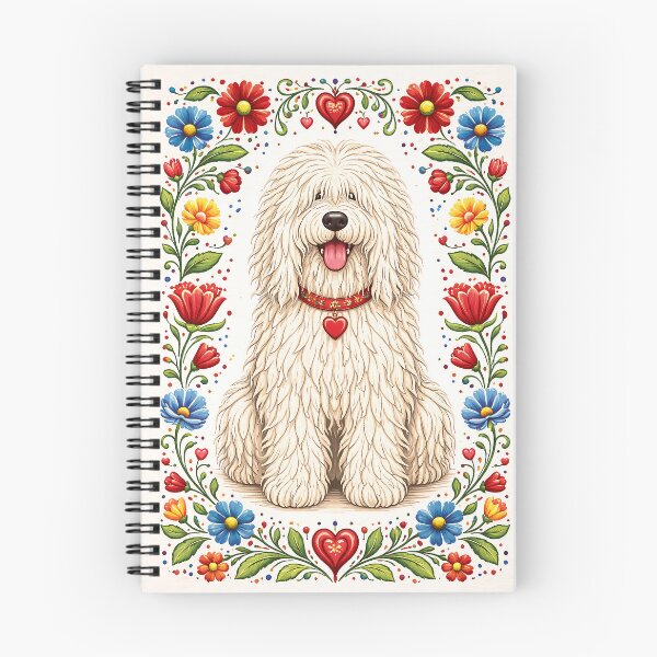 Item preview, Hungarian Komondor Dog Illustration with Folk Art Flowers - Traditional Embroidery Style designed and sold by QuietWallStudio.