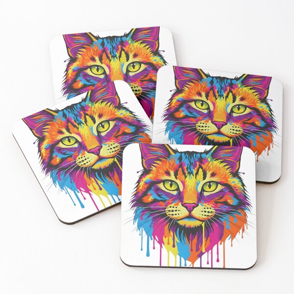 Item preview, Trippy Rainbow Cat Portrait – Psychedelic Paint Drip Art designed and sold by Jhunell.