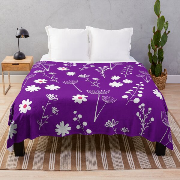 Item preview, Minimalist White Flowers and Stems on Vibrant Purple designed and sold by NUSUSDREAM.
