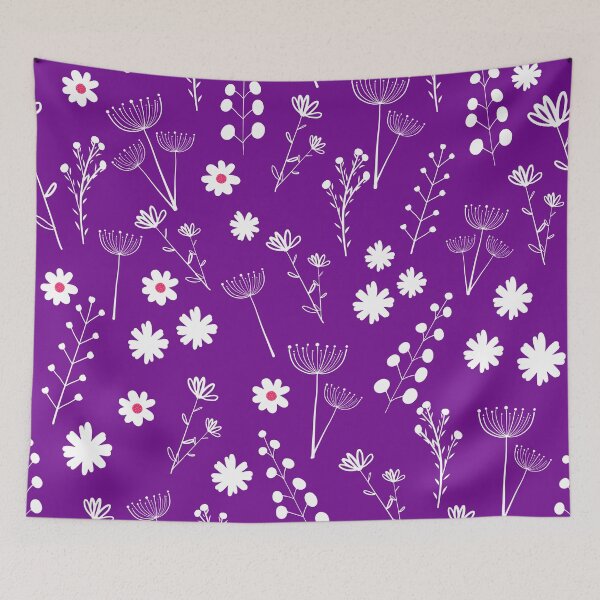 Item preview, Minimalist White Flowers and Stems on Vibrant Purple designed and sold by NUSUSDREAM.