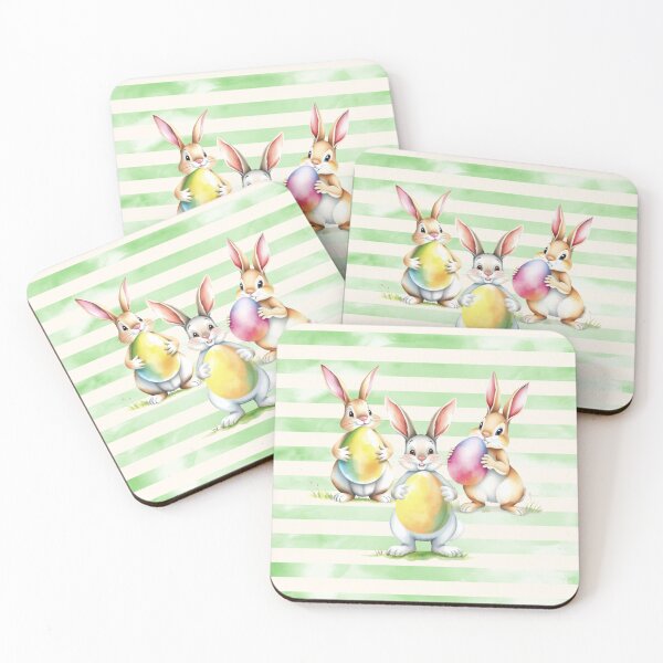 Item preview, Easter Bunnies Holding Easter Eggs Horizontal Stripes Pattern designed and sold by UnhingedBird.