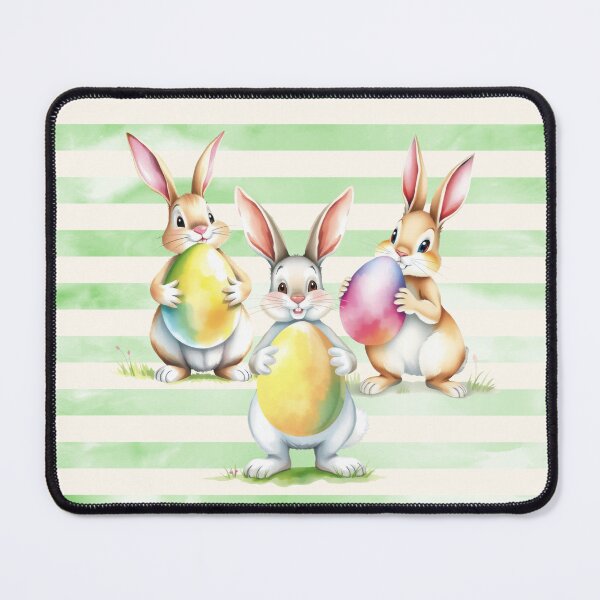 Item preview, Easter Bunnies Holding Easter Eggs Horizontal Stripes Pattern designed and sold by UnhingedBird.