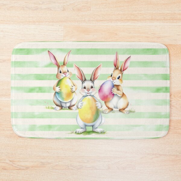 Item preview, Easter Bunnies Holding Easter Eggs Horizontal Stripes Pattern designed and sold by UnhingedBird.