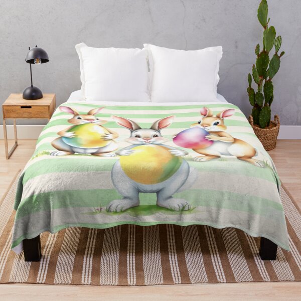 Item preview, Easter Bunnies Holding Easter Eggs Horizontal Stripes Pattern designed and sold by UnhingedBird.
