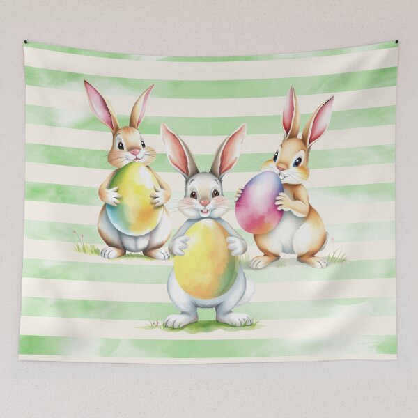 Item preview, Easter Bunnies Holding Easter Eggs Horizontal Stripes Pattern designed and sold by UnhingedBird.