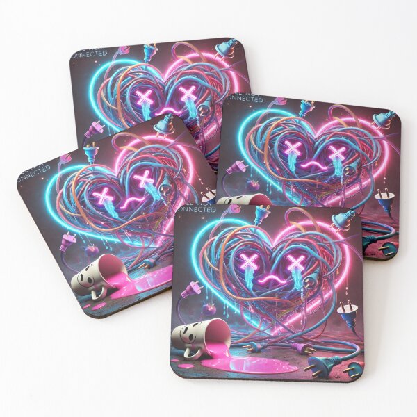 Item preview, Still Not Connected – Neon Broken Heart Cables Funny Tech Breakup Art designed and sold by ComedyInkFactor.