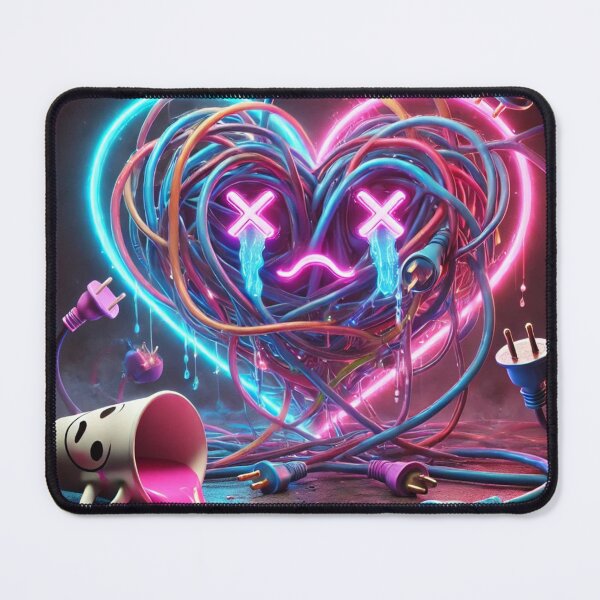 Item preview, Still Not Connected – Neon Broken Heart Cables Funny Tech Breakup Art designed and sold by ComedyInkFactor.