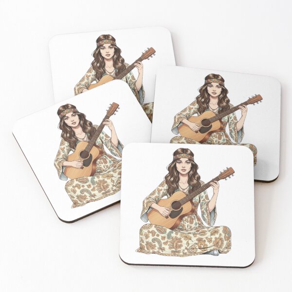 Item preview, Female Guitarist in Flower Power and Pop Art Style designed and sold by CHRIST5000.