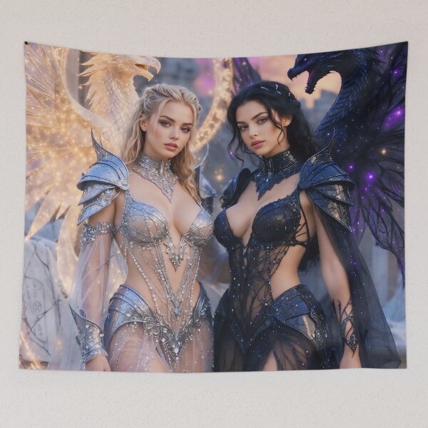 Item preview, Queen of Death & Beauty: Shadow Dragon vs Phoenix Wings Duo designed and sold by SunsetAngelsAI.
