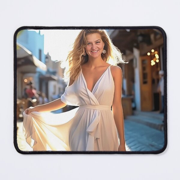 Item preview, Golden Summer Joy: Girl in White Dress on Old City Street designed and sold by Holub Art Studio & design.