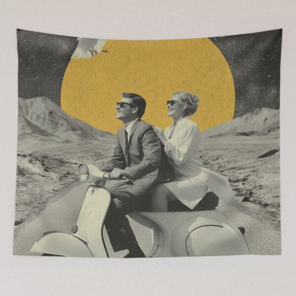 Item preview, Golden Horizon Ride | Retro Surreal Collage Art | Vintage Dreamscape designed and sold by Grind107.