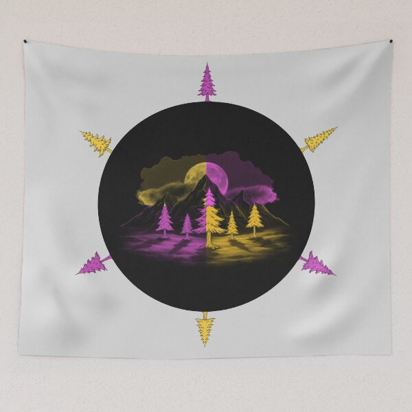 Item preview, Neon Synthwave Split Color Mountain Pine Tree Moon Geometric designed and sold by Brinkenburger.
