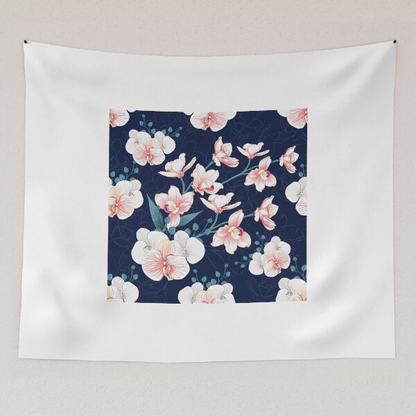 Item preview, Blue Blossom Dream – Pink Floral Pattern on Blue Background designed and sold by Fouziaart08.