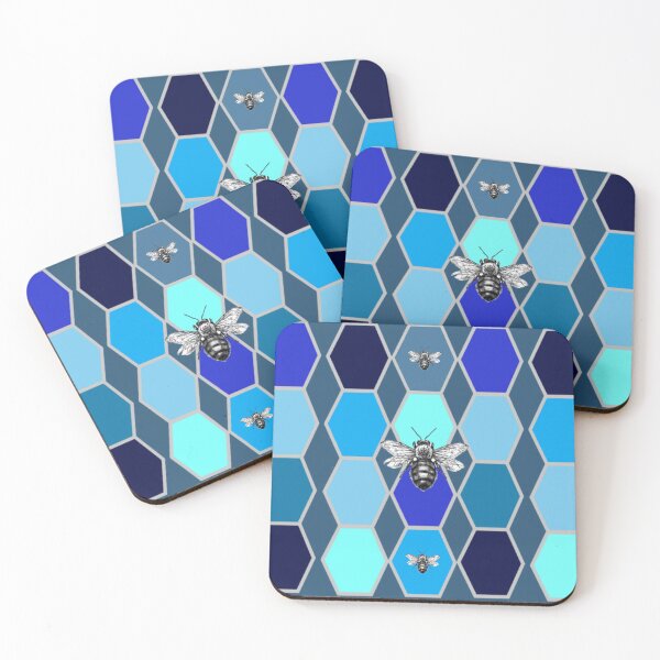 Item preview, Bees in a Hexagon Shades of Blue designed and sold by kel72.