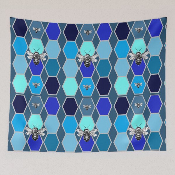 Item preview, Bees in a Hexagon Shades of Blue designed and sold by kel72.