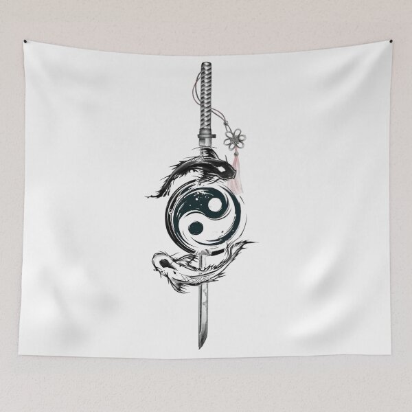 Item preview, Yin Yang Koi – Samurai Sword Balance Ink Art designed and sold by Dyan4.