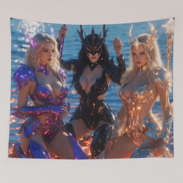 Item preview, Cosmic Fantasy Queens Trio: Star Wand, Shadow Mask & Golden Crown designed and sold by SunsetAngelsAI.