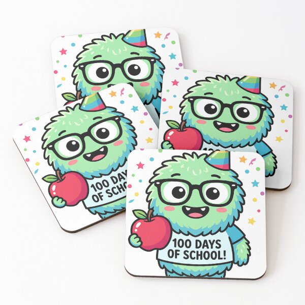 Item preview, Nerdy Furry Green Monster with Apple 100 Days of School designed and sold by Bambear.