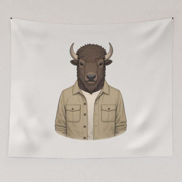 Item preview, Bison in Utility Overshirt Illustration designed and sold by Ombrya.