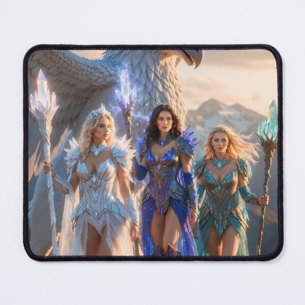 Item preview, Frost Ice Queens Trio: White Phoenix Dragon & Crystal Magic designed and sold by SunsetAngelsAI.