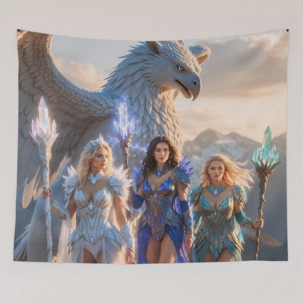 Item preview, Frost Ice Queens Trio: White Phoenix Dragon & Crystal Magic designed and sold by SunsetAngelsAI.