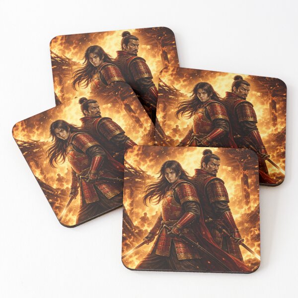 Item preview, Samurai Duo in Flames | Legendary Japanese Warriors | Mori no Akari Series designed and sold by Mori-no-Akari.