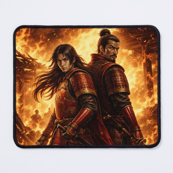 Item preview, Samurai Duo in Flames | Legendary Japanese Warriors | Mori no Akari Series designed and sold by Mori-no-Akari.