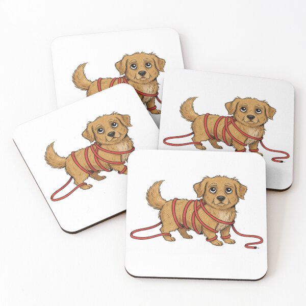 Item preview, Funny Dog Tangled in Red Leash - Cute Puppy Trouble Art designed and sold by Flex & Fur.