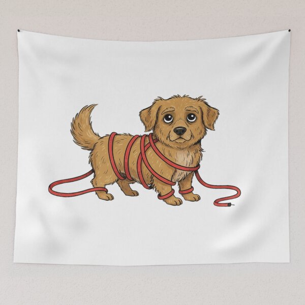 Item preview, Funny Dog Tangled in Red Leash - Cute Puppy Trouble Art designed and sold by Flex & Fur.