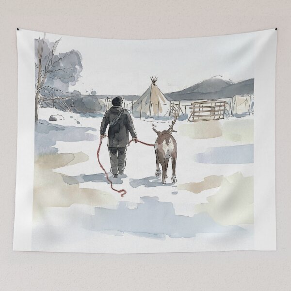Item preview, Winter Walk in Kiruna Sweden - watercolor illustration designed and sold by clausbjoern.
