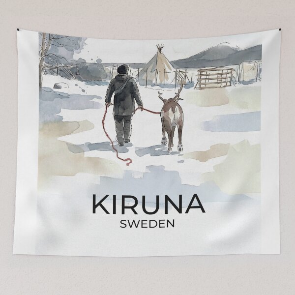 Item preview, Winter Walk in Kiruna Sweden with name - watercolor illustration designed and sold by clausbjoern.