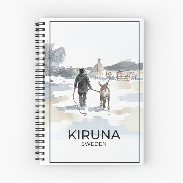 Item preview, Winter Walk in Kiruna Sweden with name and inner frame - watercolor illustration designed and sold by clausbjoern.
